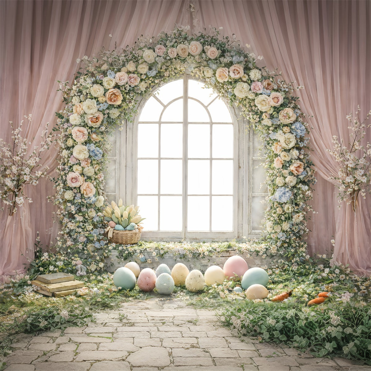 Fond de Pâques Arche Florale Lumière Fenêtre GQ61-49