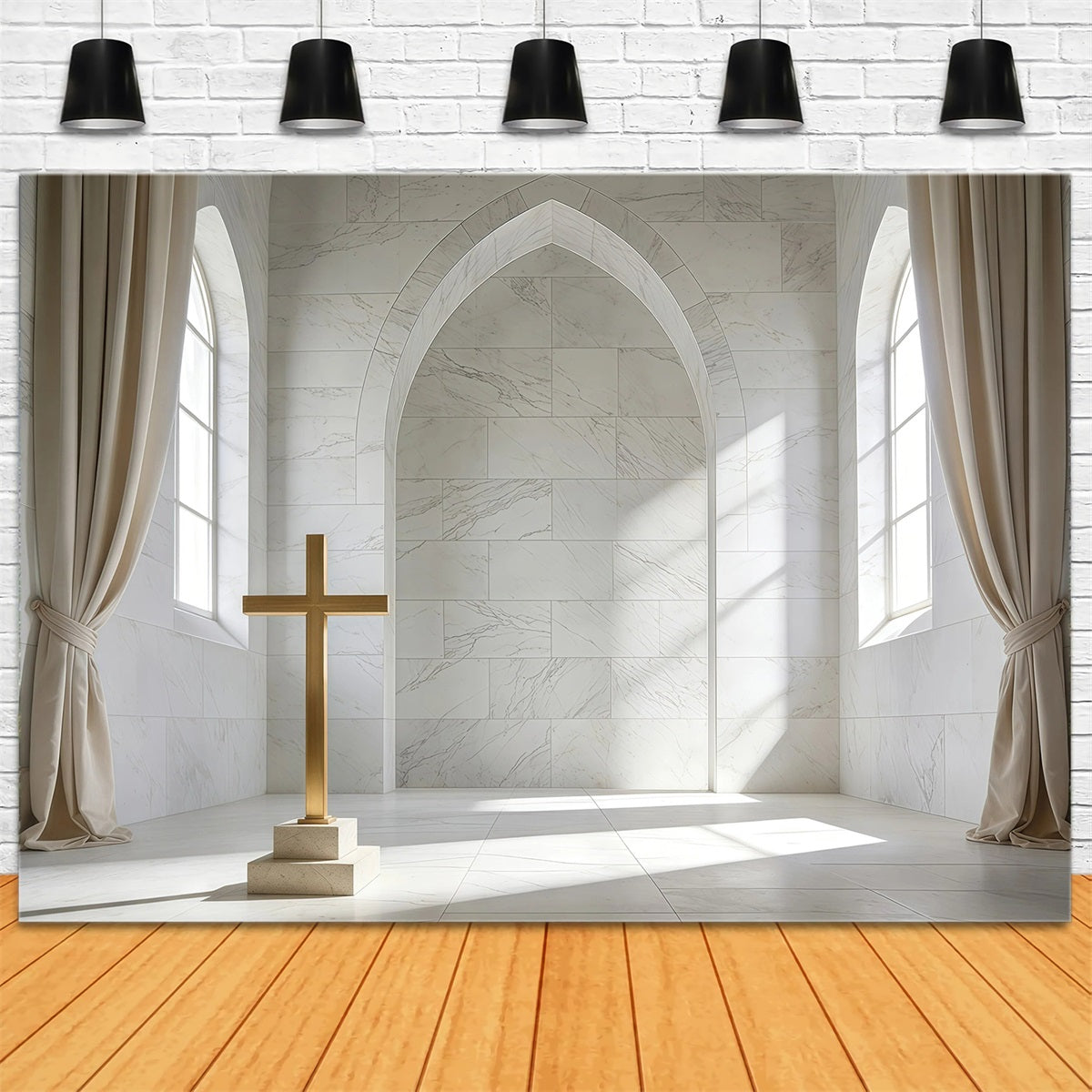Toile de fond Pâques Fenêtre Croix Sacrée Religieuse GQ61-51