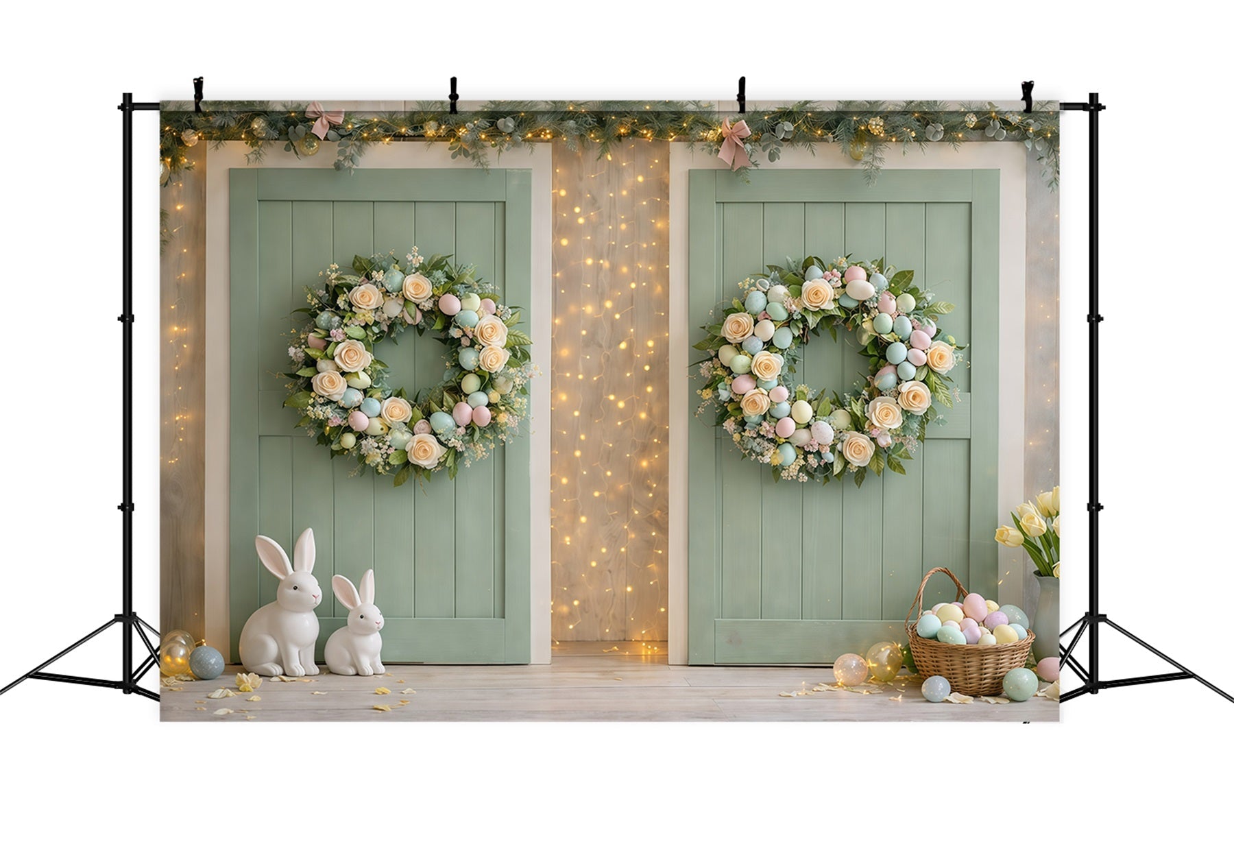 Fond Photo Pâques Entrée Vert Menthe Lapin Œuf GQ61-66