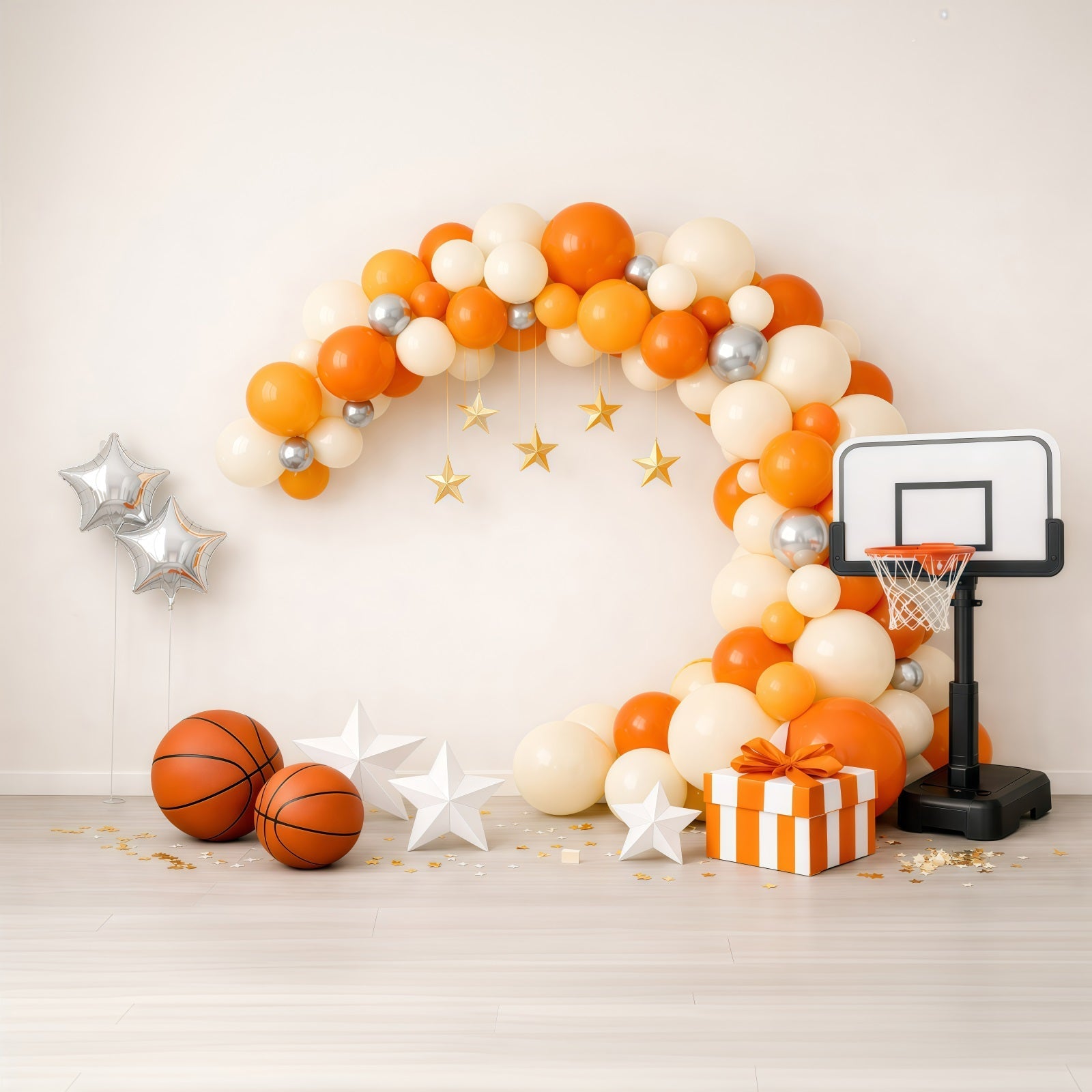 Fond Studio Photo Sport Basketball Arche Ballons Orange Boîte Cadeau GQ61-70