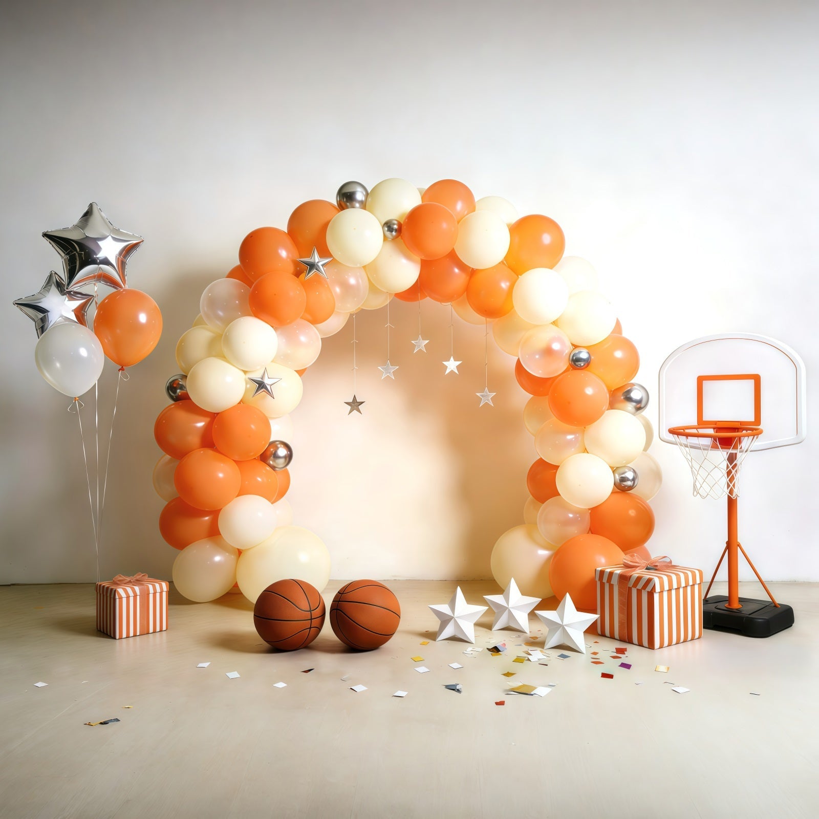 Toile de fond Photo Sport Basketball Installation Cerceau Ballons Crème Orange GQ61-71