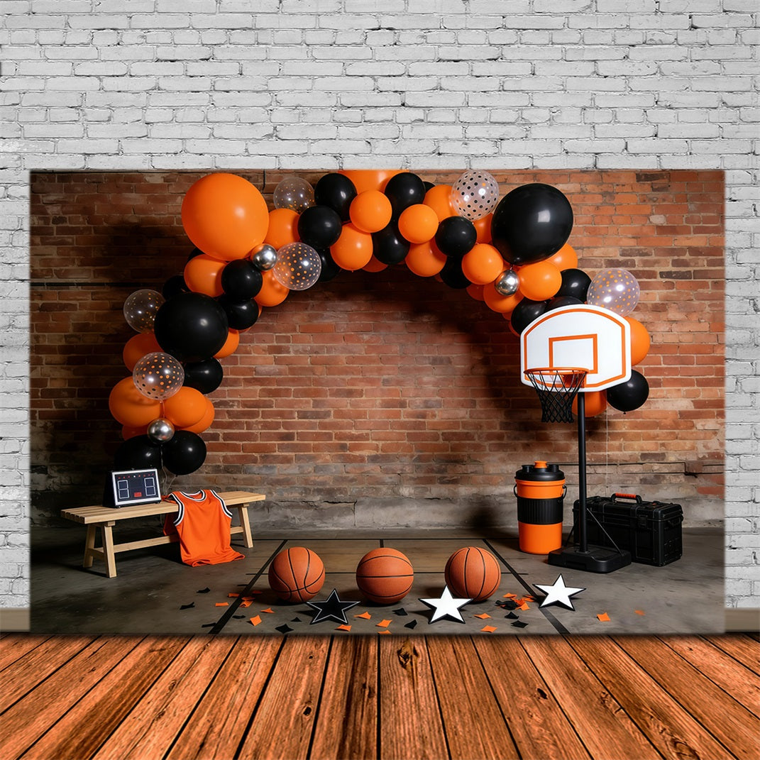 Toile de fond Sport Basketball Arche Ballons Mur Briques GQ61-73
