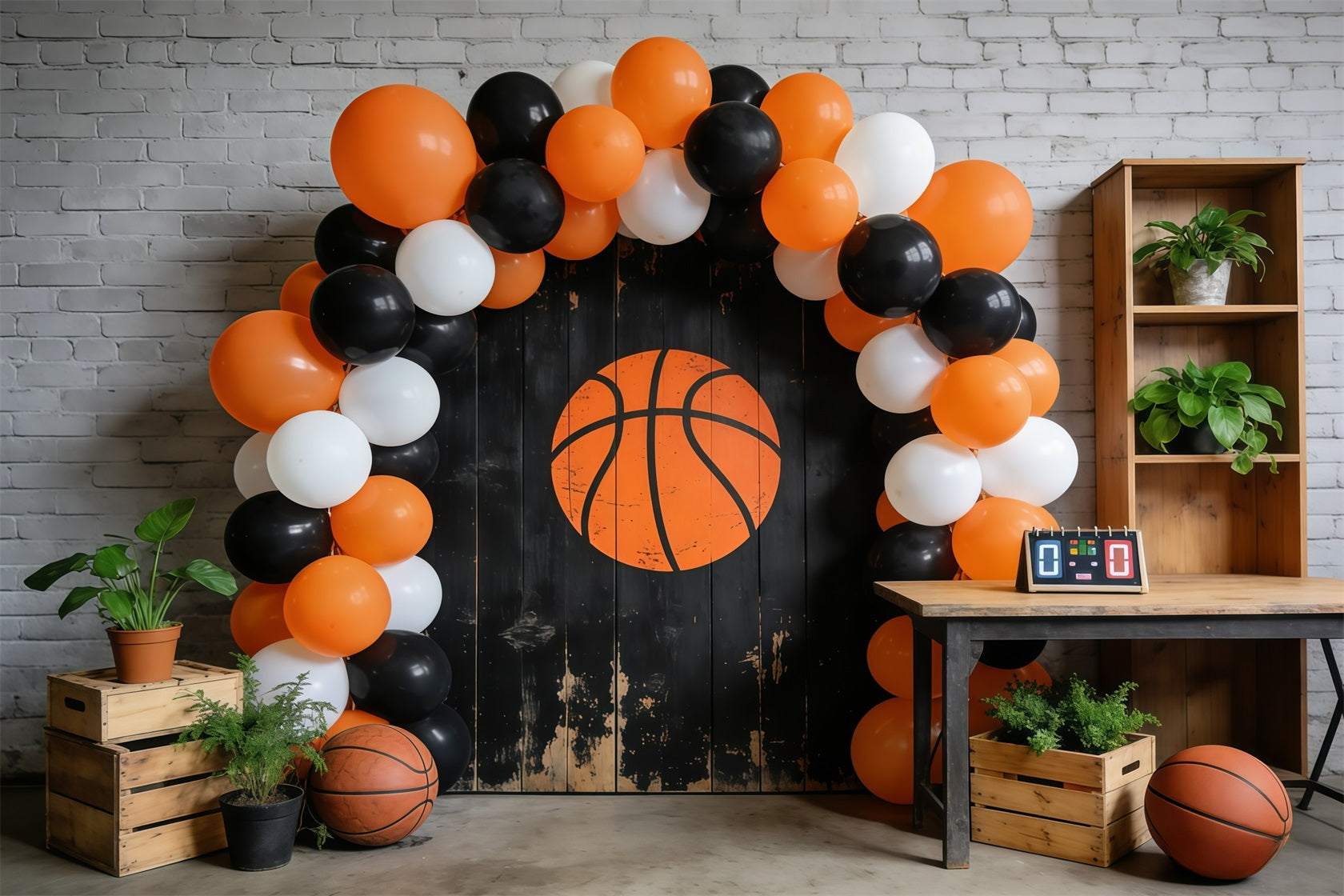 Fond Studio Photo Basketball Arche Ballons Mur Rustique GQ61-74
