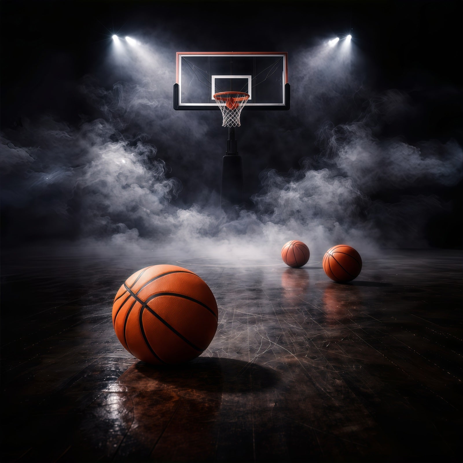 Fond Studio Photo Basketball Terrain Projecteur Fumée Ambiance Sombre GQ61-82