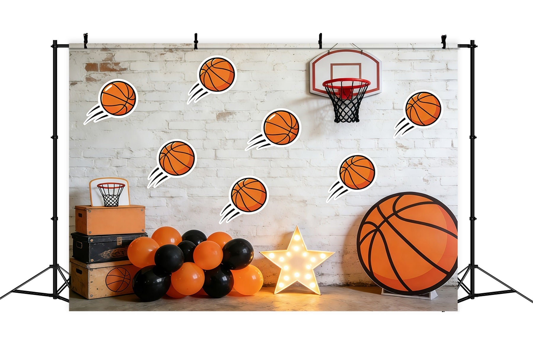 Toile de fond Photo Basketball Mur Briques Ballon Dessin Animé GQ61-83