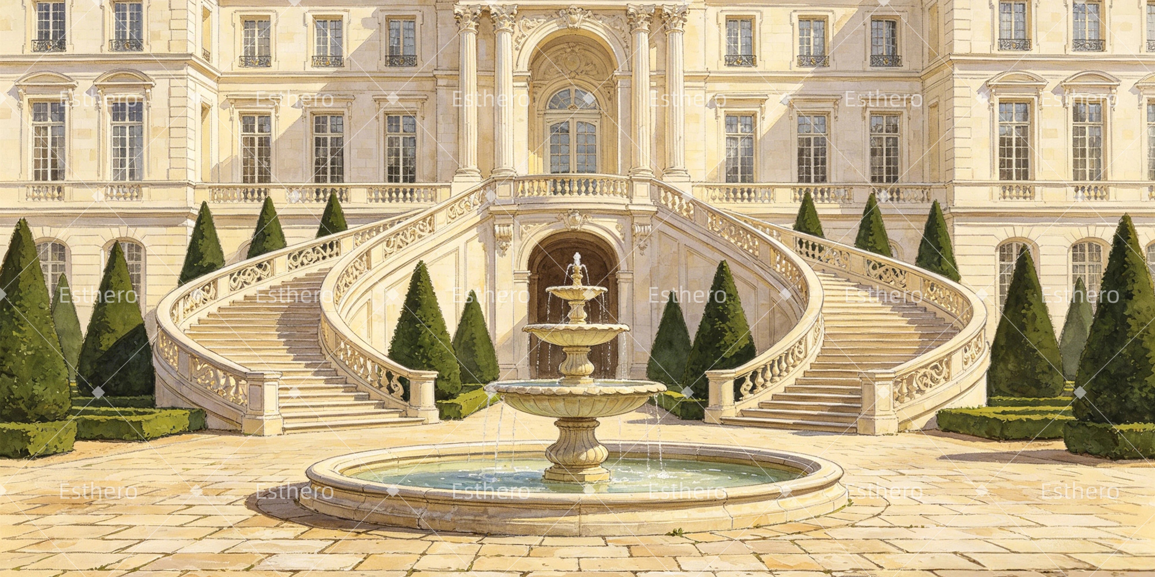 Grande toile de fond entrée manoir théâtre décor GQ64-T9