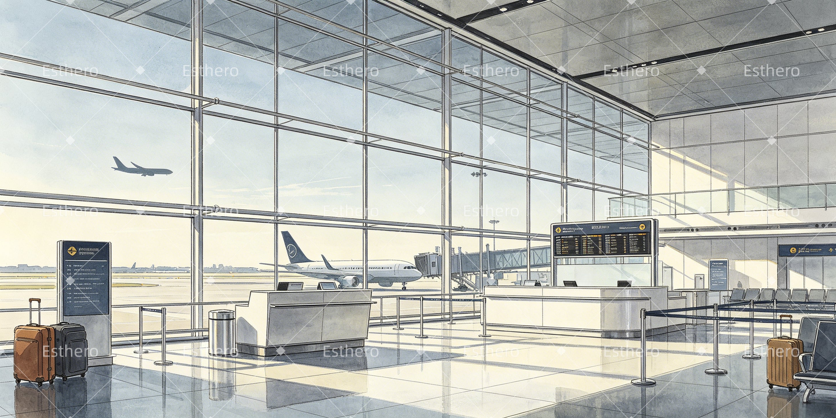 Toile de fond hall de départ aéroport décor de scène GQ65-T41