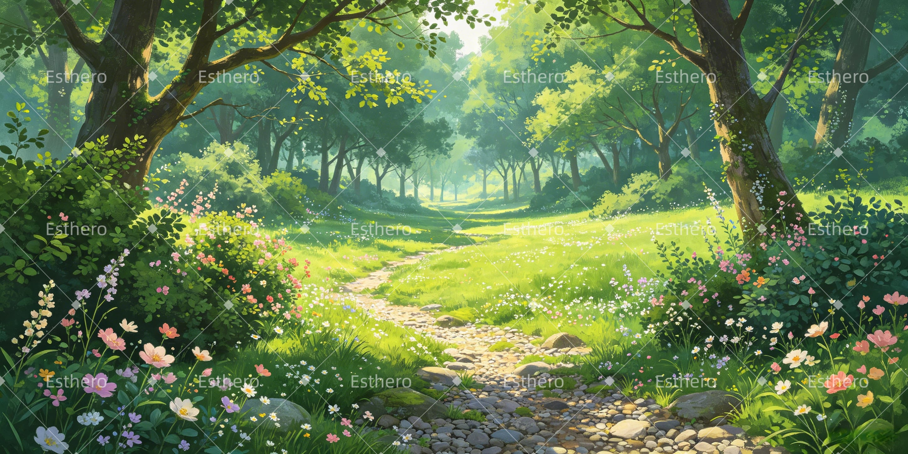 Décor de chemin en forêt toile de fond panoramique pour théâtre GQ65-T84