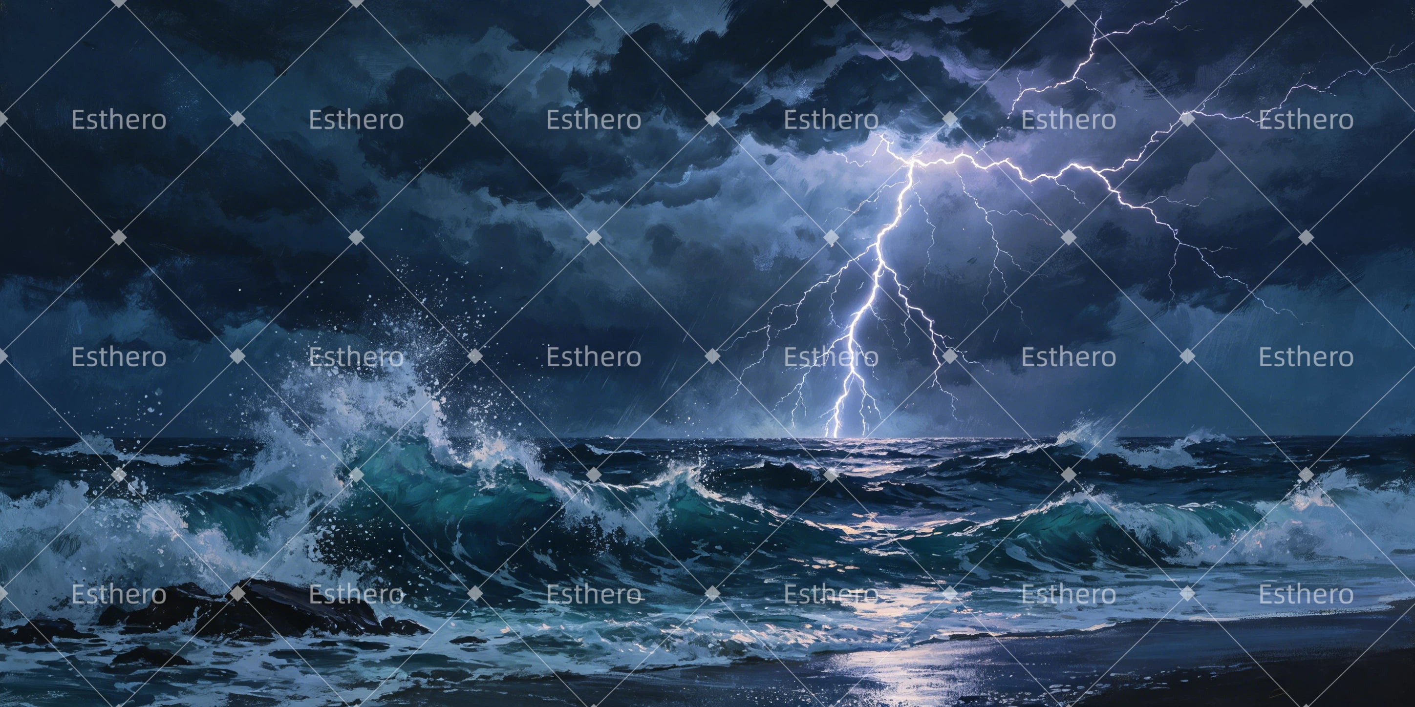Toile de fond d’océan en pleine tempête décor de nuit théâtral GQ65-T89