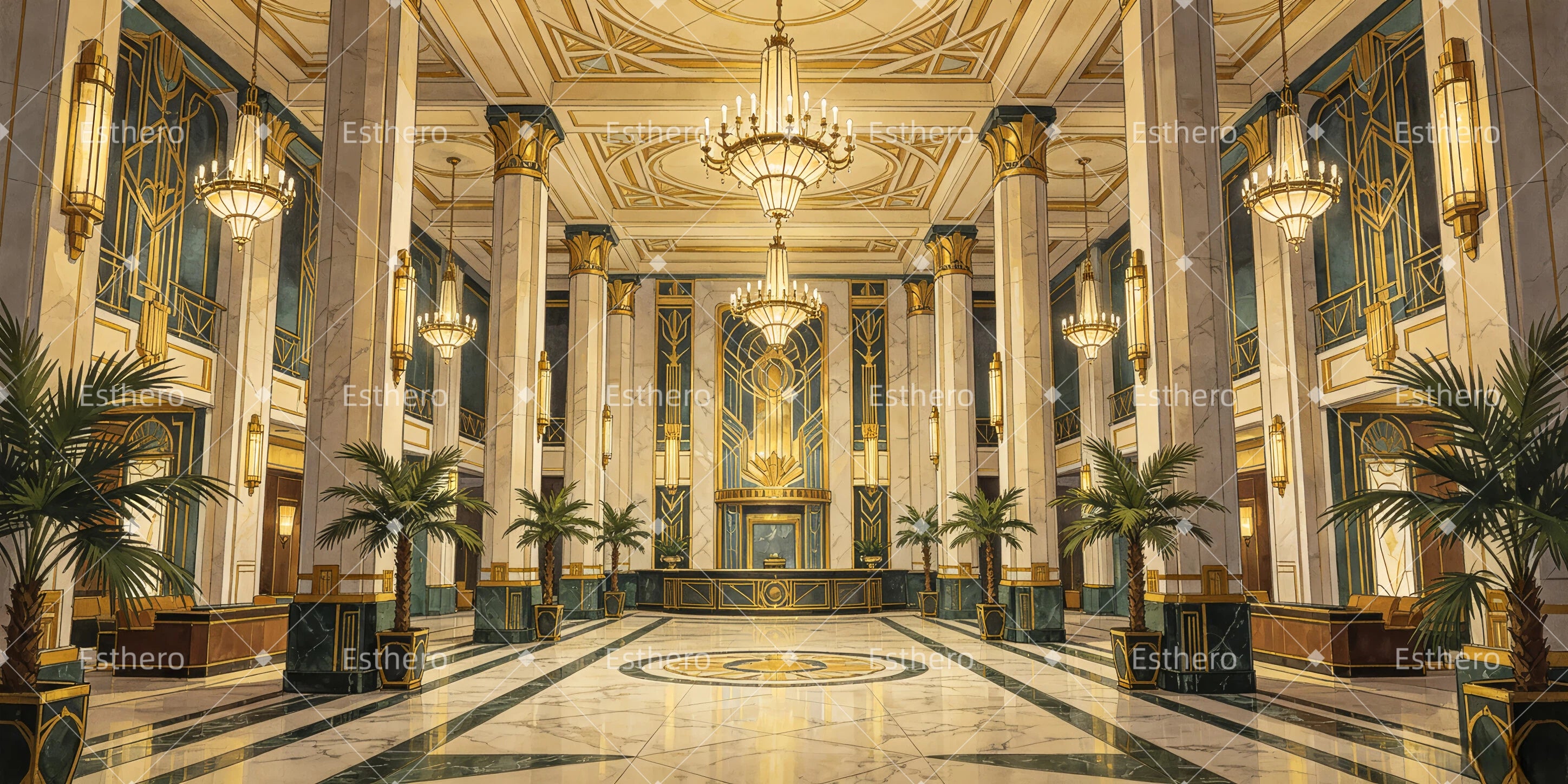 Toile de Fond Hall d’Hôtel Luxueux Décor de Scène GQ66-T18