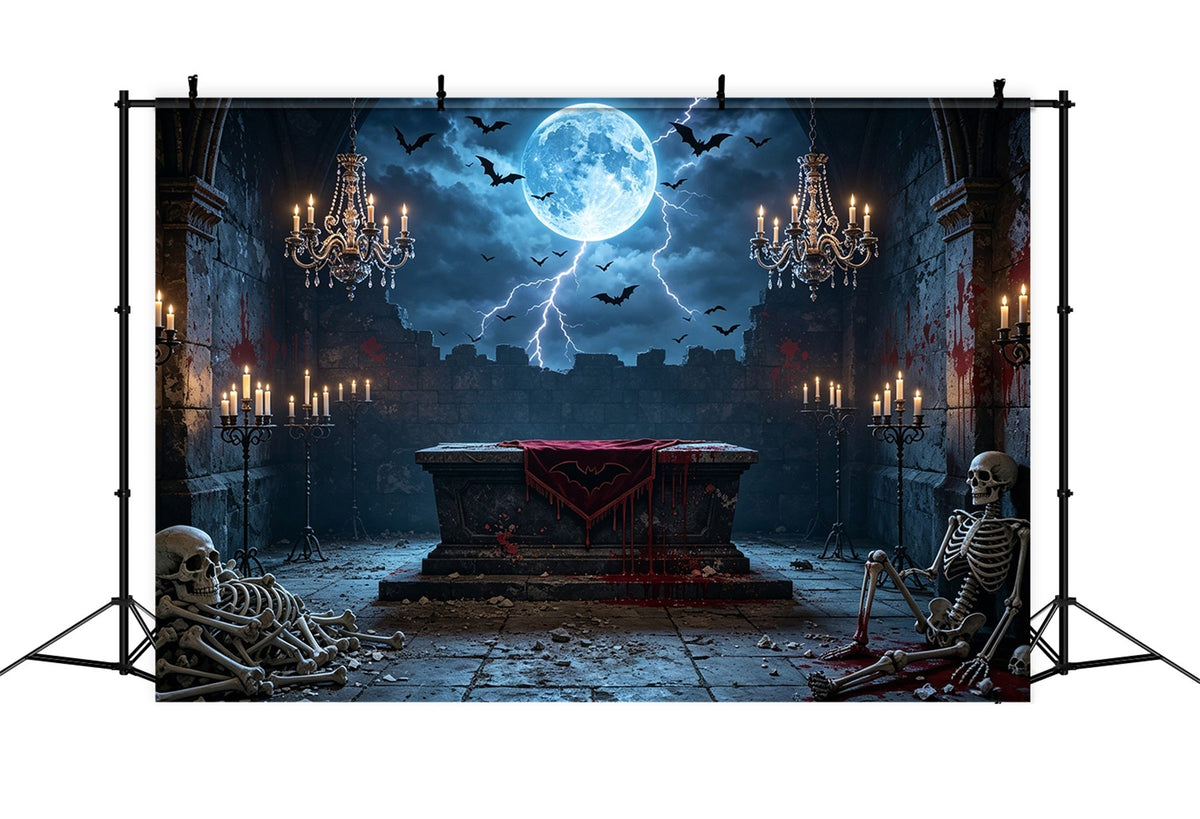 Décor De Vampire Avec Autel De Squelette Ensanglanté Au Clair De LuneIdéal Pour D'Halloween GQ67-100