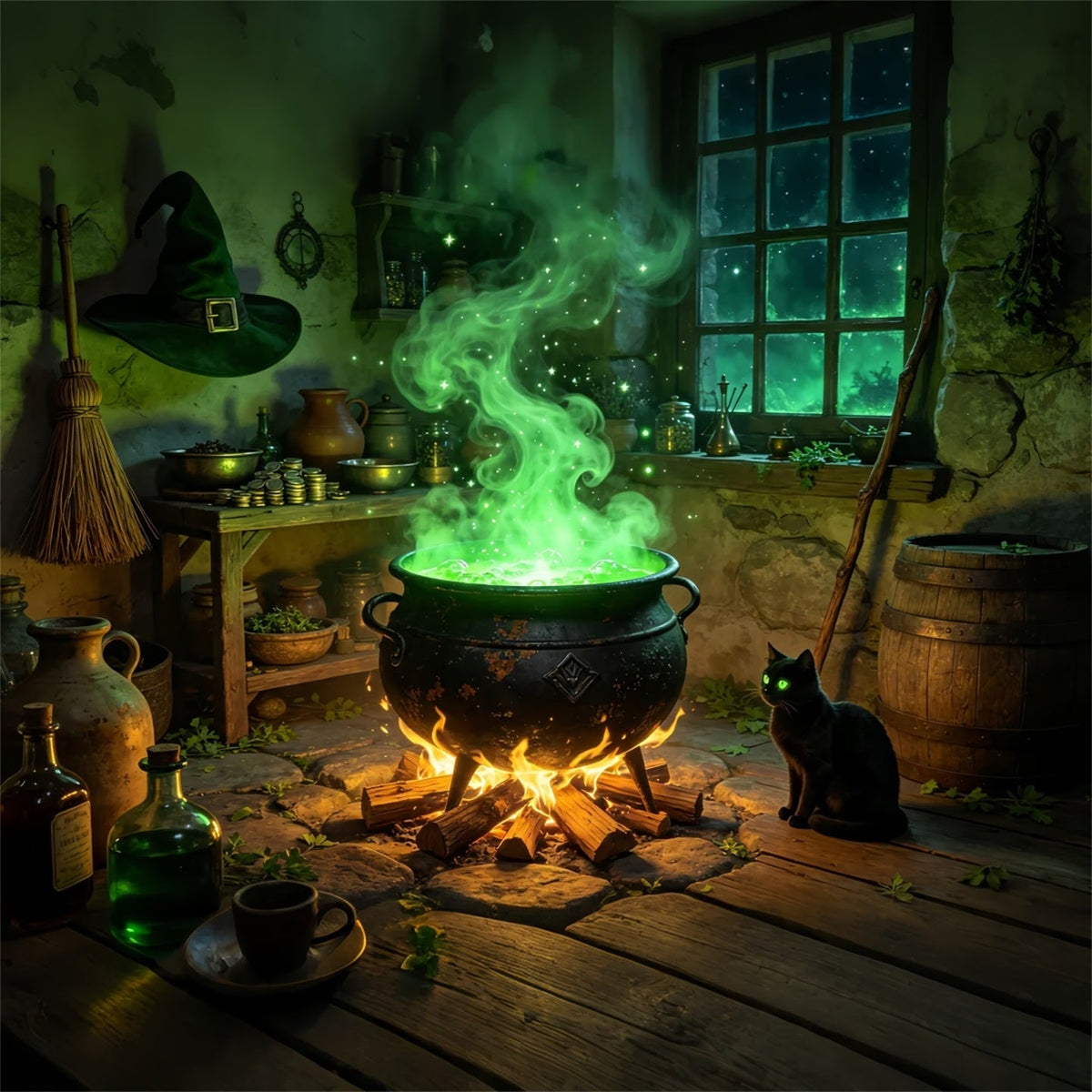 Décor De Cuisine De Sorcière Chaudron Lumineux Chalet Décor D'Halloween GQ67-103