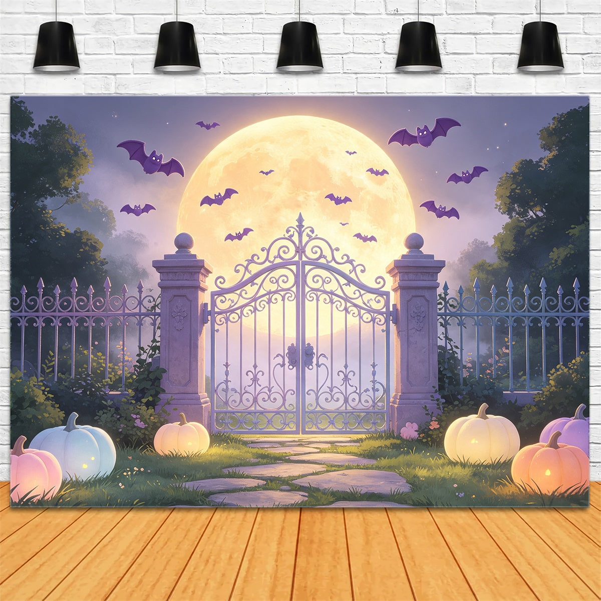 Décor De Batcave Portail De Jardin Au Clair De Lune Pastel Décor D'Halloween Pastel GQ67-104