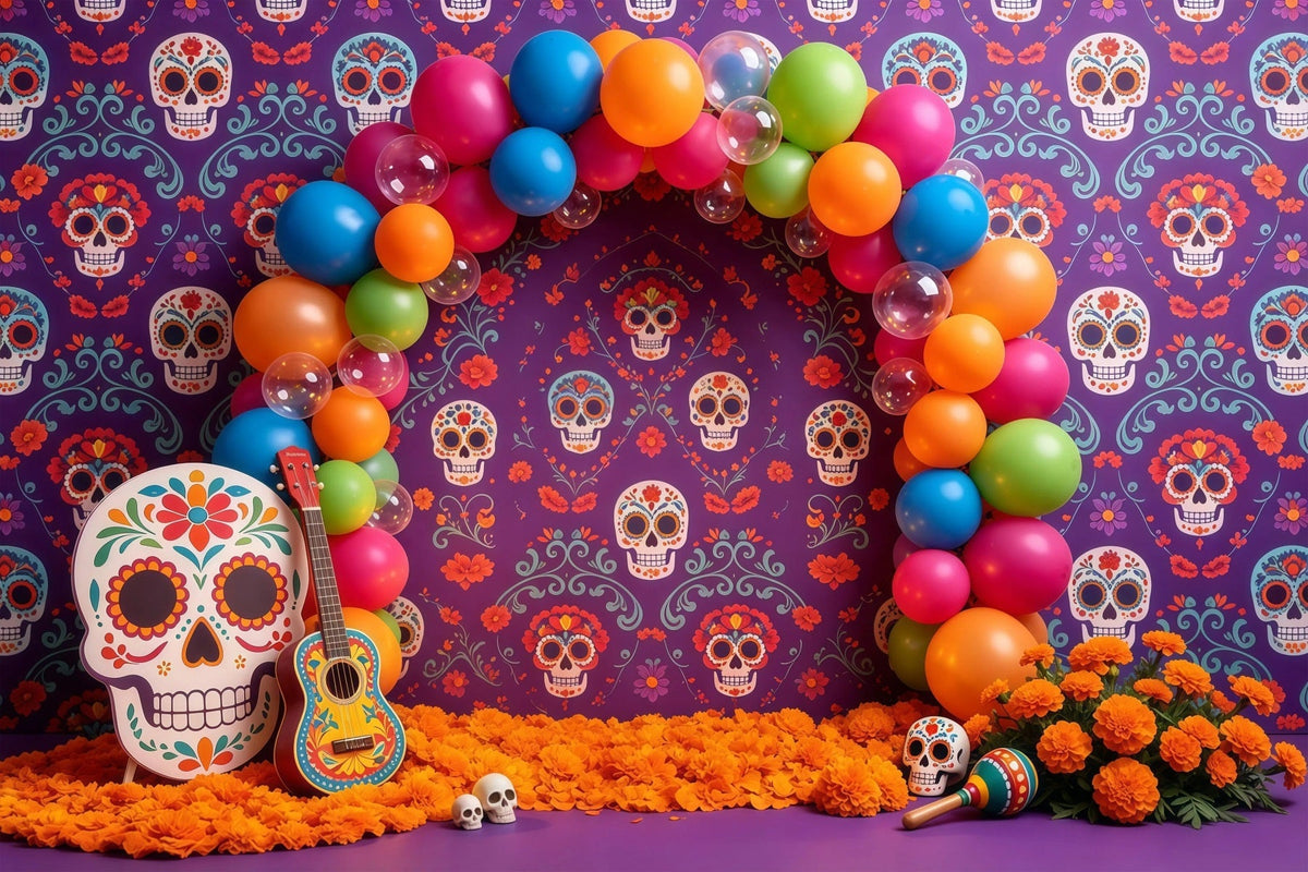Décor De Crâne De Sucre Arche De Ballons Colorés Décor D'Halloween Pour Enfants GQ67-106