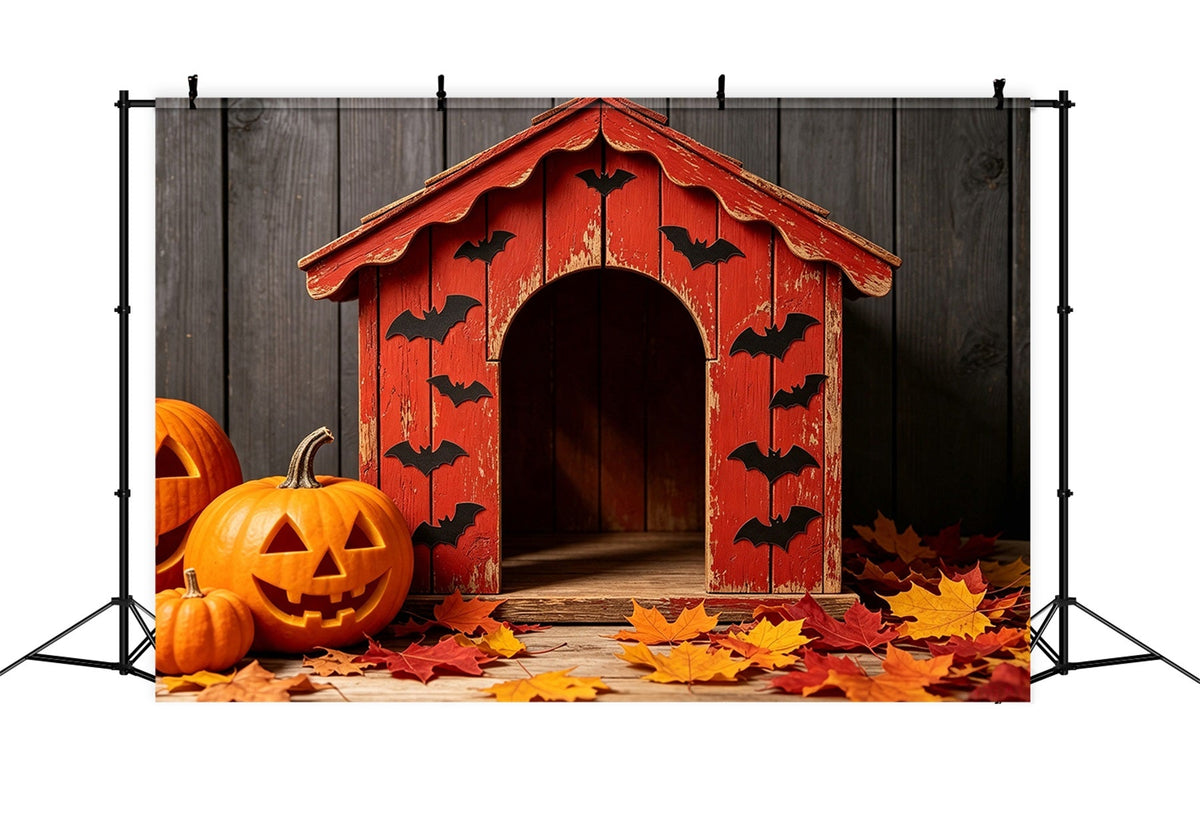 Décor De Fond D'Halloween Pour Chien Chauve-Souris Rustique Citrouille AbriRouleau GQ67-108