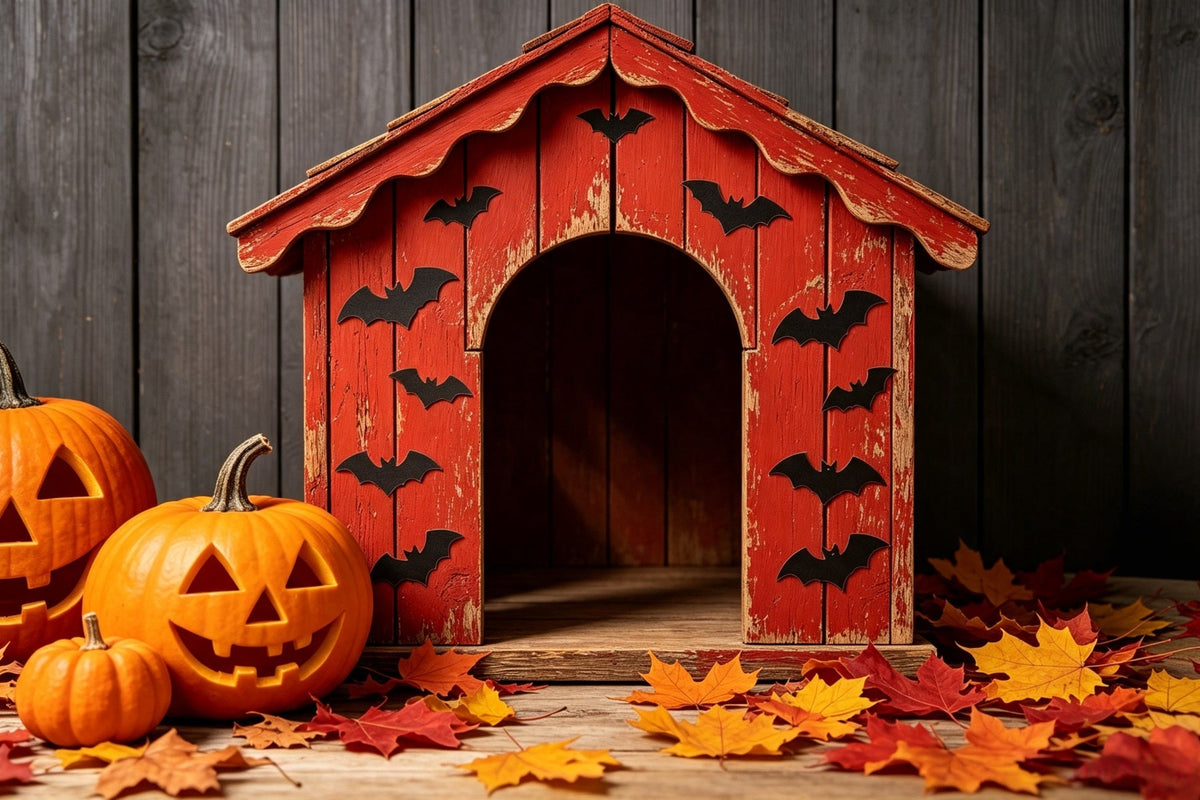 Décor De Fond D'Halloween Pour Chien Chauve-Souris Rustique Citrouille AbriRouleau GQ67-108