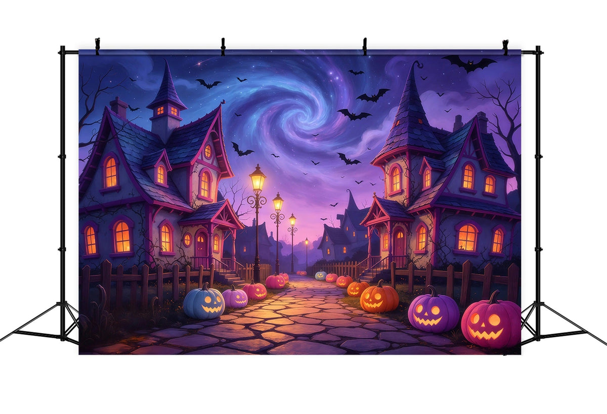 Décor De Village Hanté Au Crépuscule Chemin De Citrouilles Grands Décors D'Halloween GQ67-83