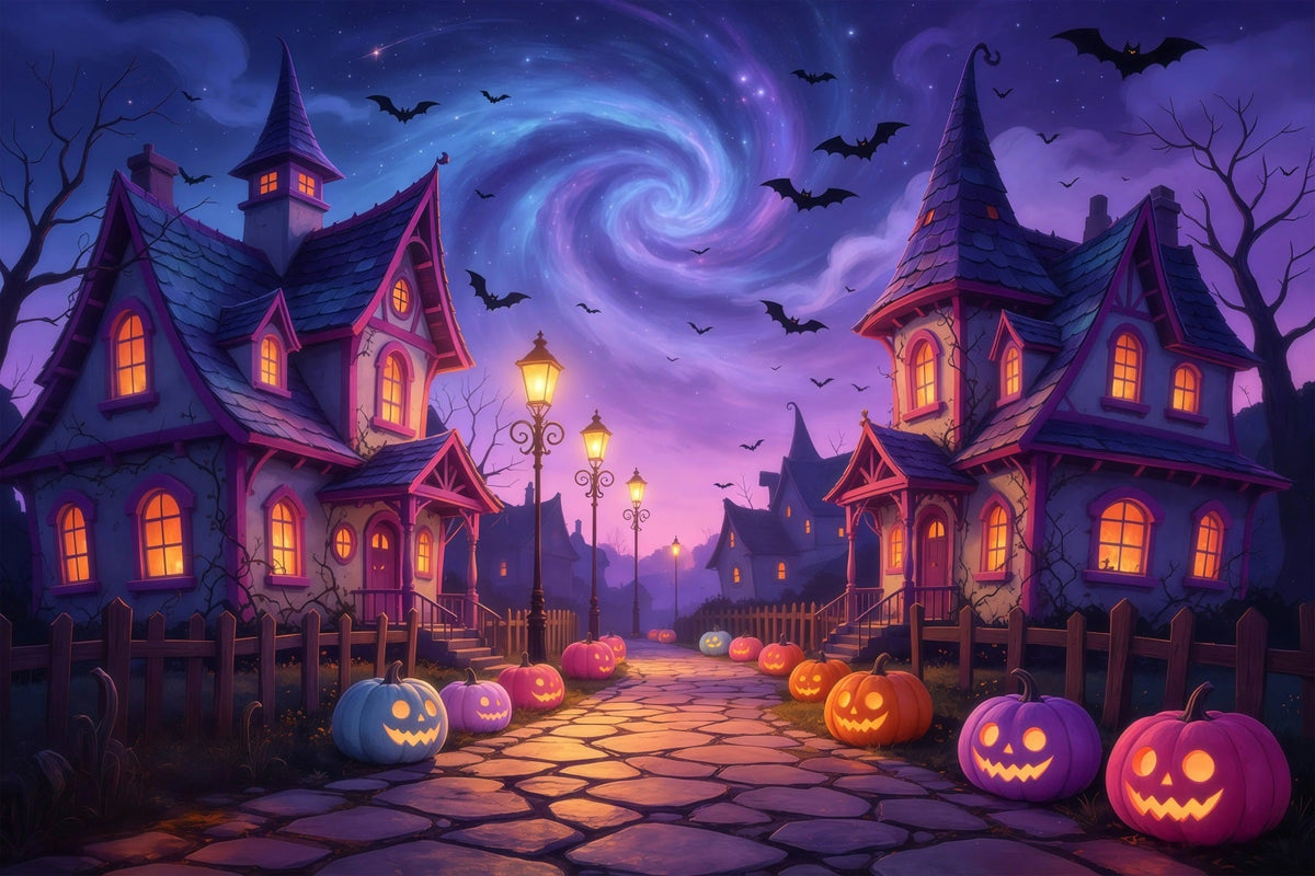 Décor De Village Hanté Au Crépuscule Chemin De Citrouilles Grands Décors D'Halloween GQ67-83