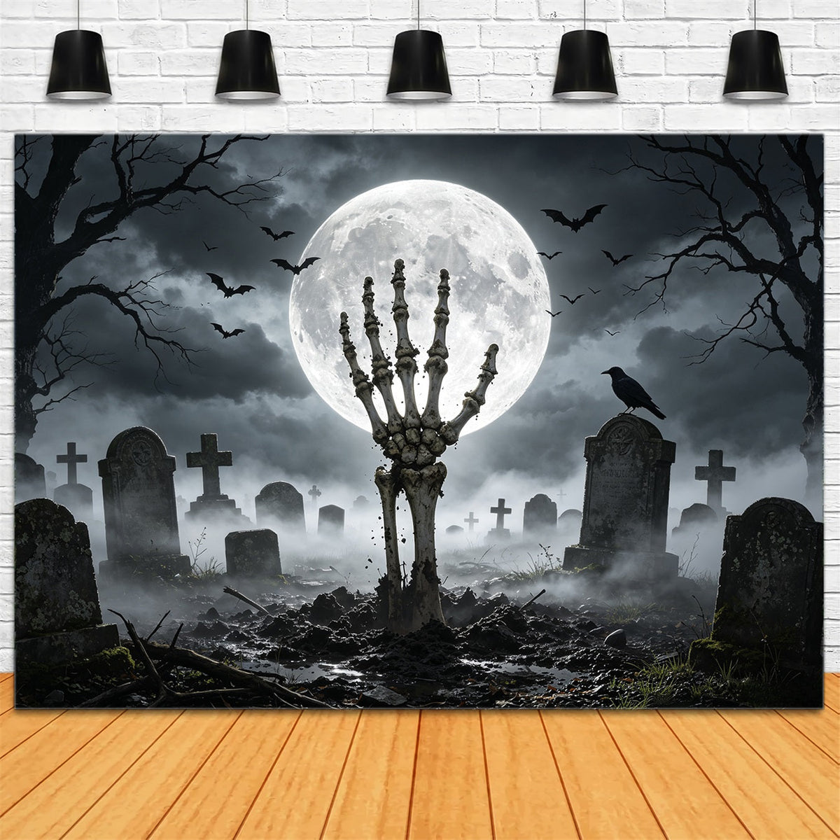 Décors De Cimetière D'Halloween Main De Squelette Au Clair De Lune Décors Effrayants GQ67-84