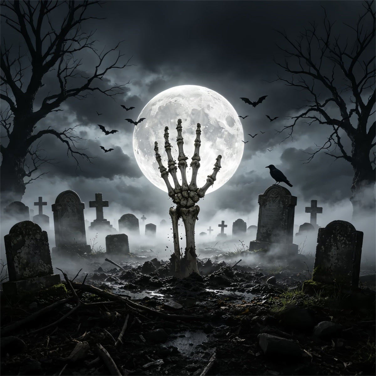 Décors De Cimetière D'Halloween Main De Squelette Au Clair De Lune Décors Effrayants GQ67-84