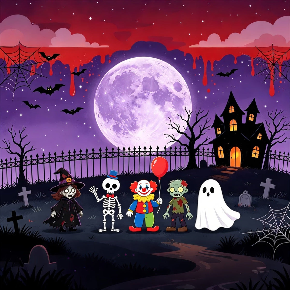 Décor De Scène Fantôme Monstre De Dessin Animé Rassemblement Au Clair De Lune Décor GQ67-93