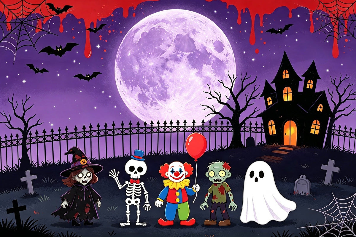 Décor De Scène Fantôme Monstre De Dessin Animé Rassemblement Au Clair De Lune Décor GQ67-93