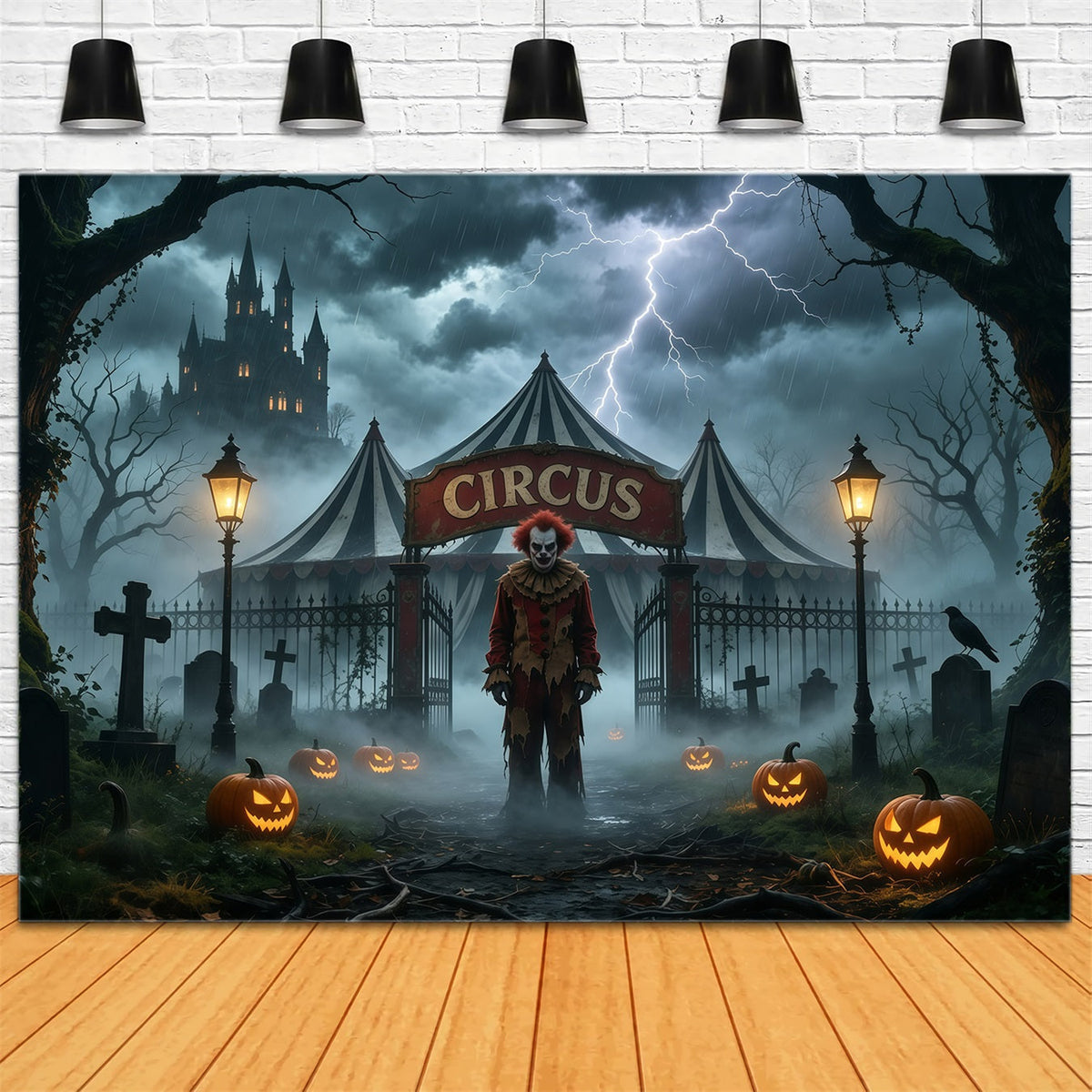 Décor De Clown D'Halloween Chapiteau De Cirque Orageux Cimetière Décor D'Halloween Effrayant GQ67-94