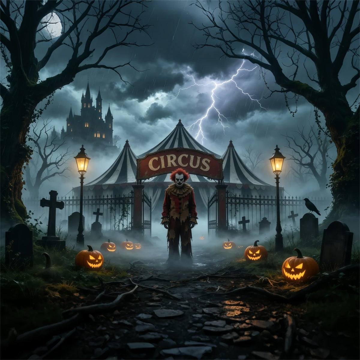 Décor De Clown D'Halloween Chapiteau De Cirque Orageux Cimetière Décor D'Halloween Effrayant GQ67-94