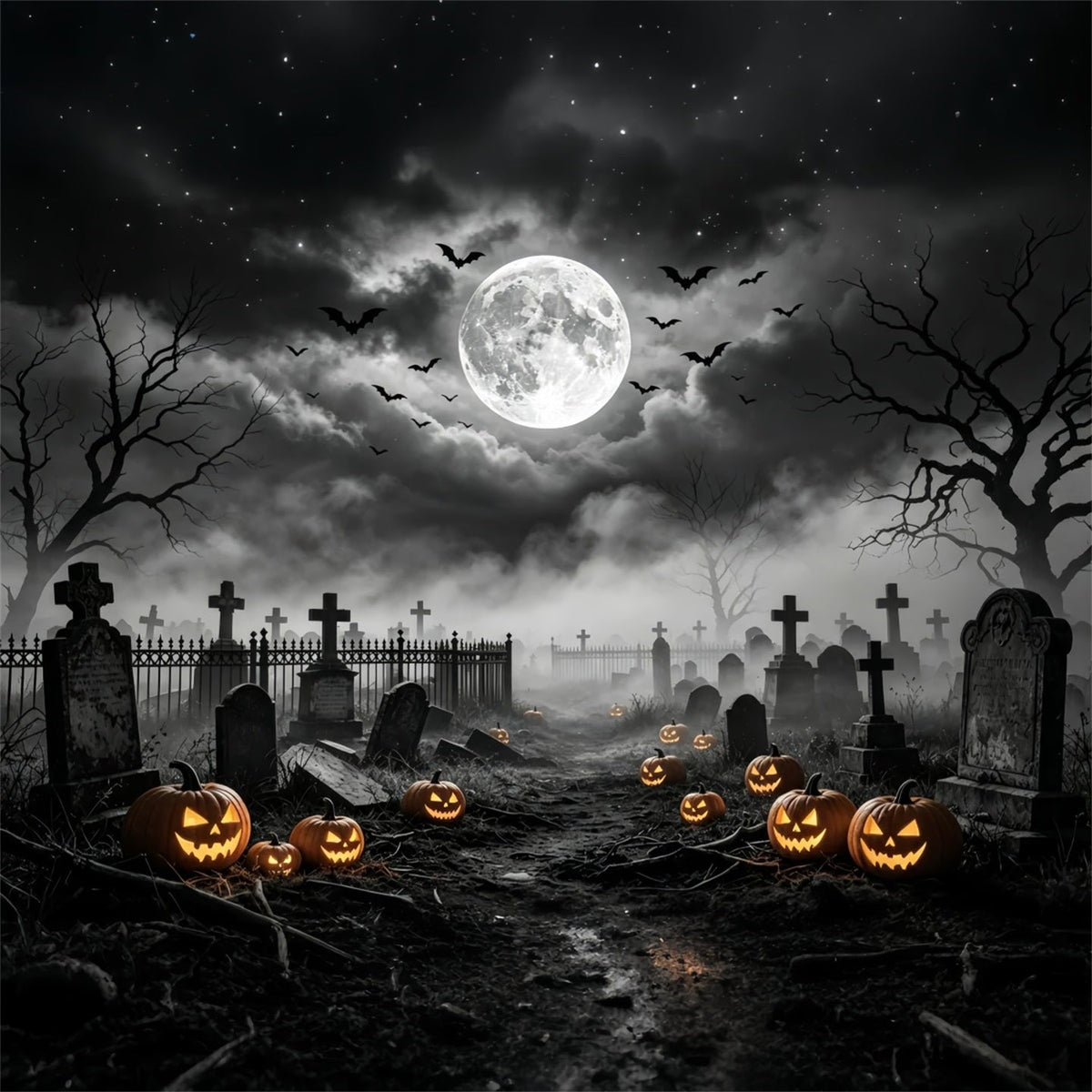 Décor De Tombe Citrouille Au Clair De Lune Chemin De Cimetière Décor De Magicien GQ67-95