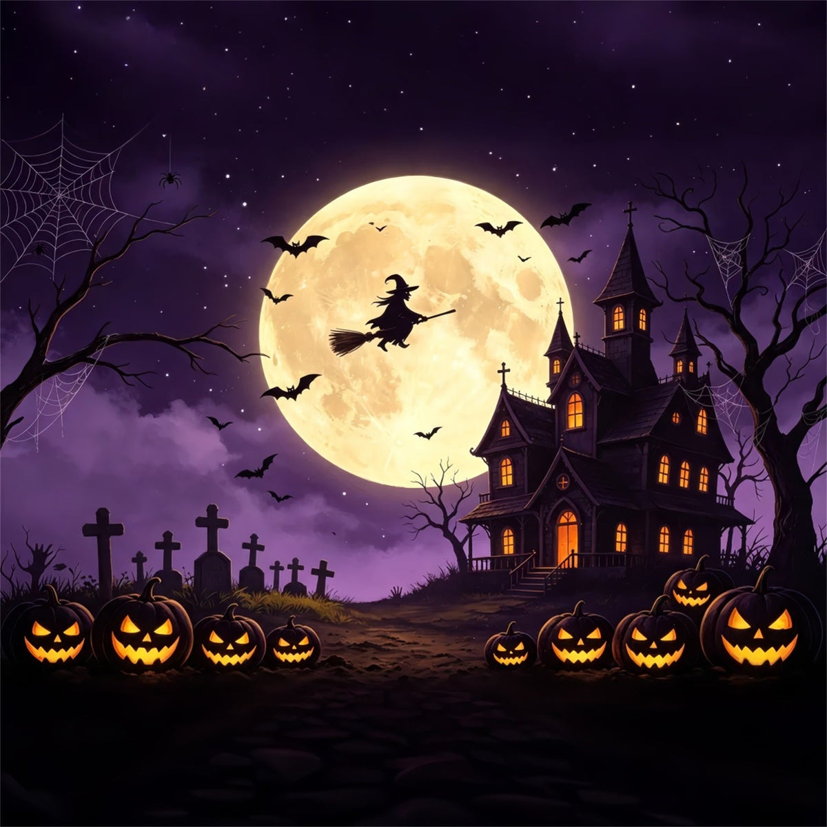 Décor De Ciel Effrayant Sorcière Volante Manoir De Citroui les Joyeux Halloween GQ67-98