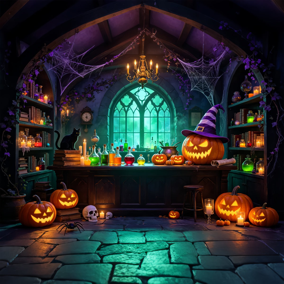 Bannière De Décor De Cuisine De Sorcière Citrouille Lumineuse Laboratoire De Potions Décors GQ67-99