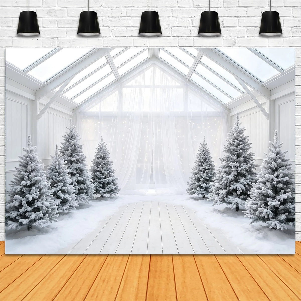 Fond De Sapin De Noël Atrium En Pin Blanc Givré Fond De Noël En Mousseline GQ68-111