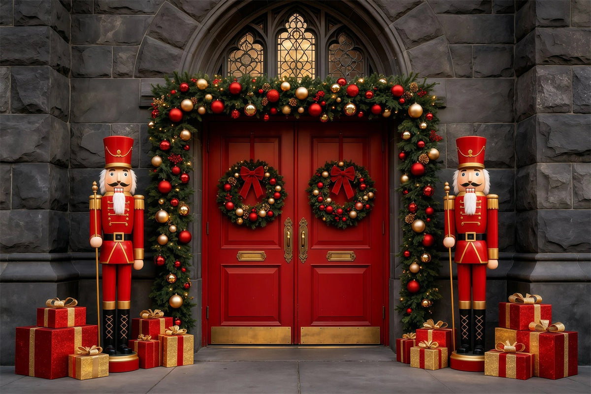 Décor De Noël Casse-Noisette Entrée Par Porte En Pierre Rouge Décors Photographiques De Noël GQ68-113