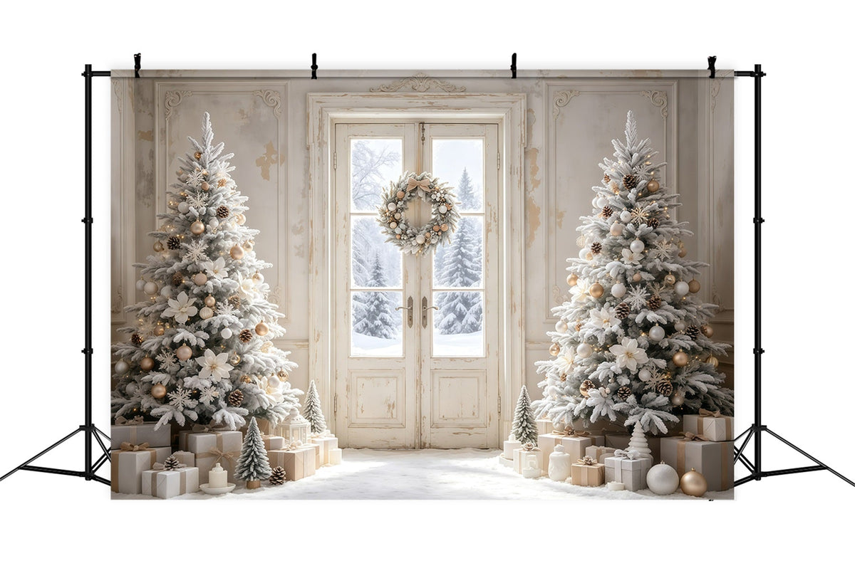 Fond De Noël Simple Arbres De Porte Blancs Givrés Décors De Noël GQ68-116