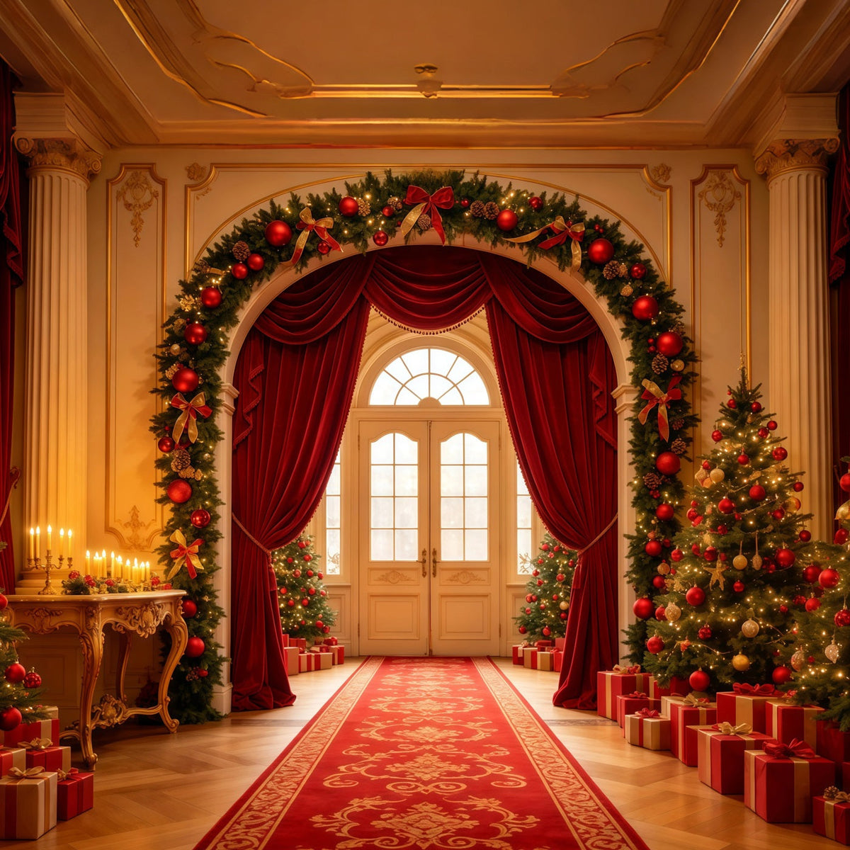 Décor De Noël Pour Salon Arche Du Grand Rideau Rouge Décor Photographique De Noël GQ68-120