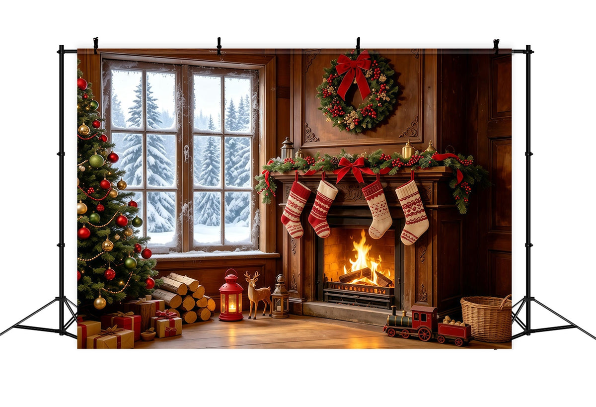 Décors Sur Le Thème De Noël Cheminée Confortable, Bas De Noël, Fenêtre Décors De Noël GQ68-128