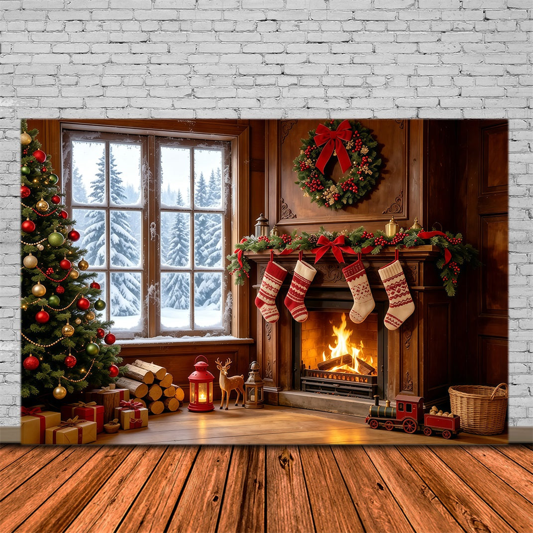 Décors Sur Le Thème De Noël Cheminée Confortable, Bas De Noël, Fenêtre Décors De Noël GQ68-128