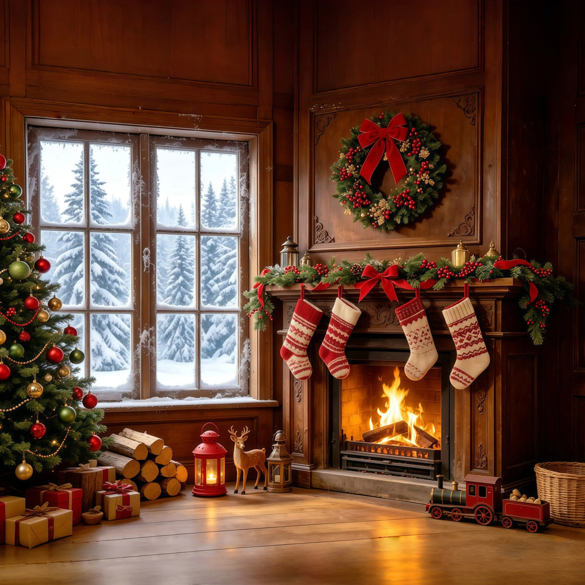 Décors Sur Le Thème De Noël Cheminée Confortable, Bas De Noël, Fenêtre Décors De Noël GQ68-128