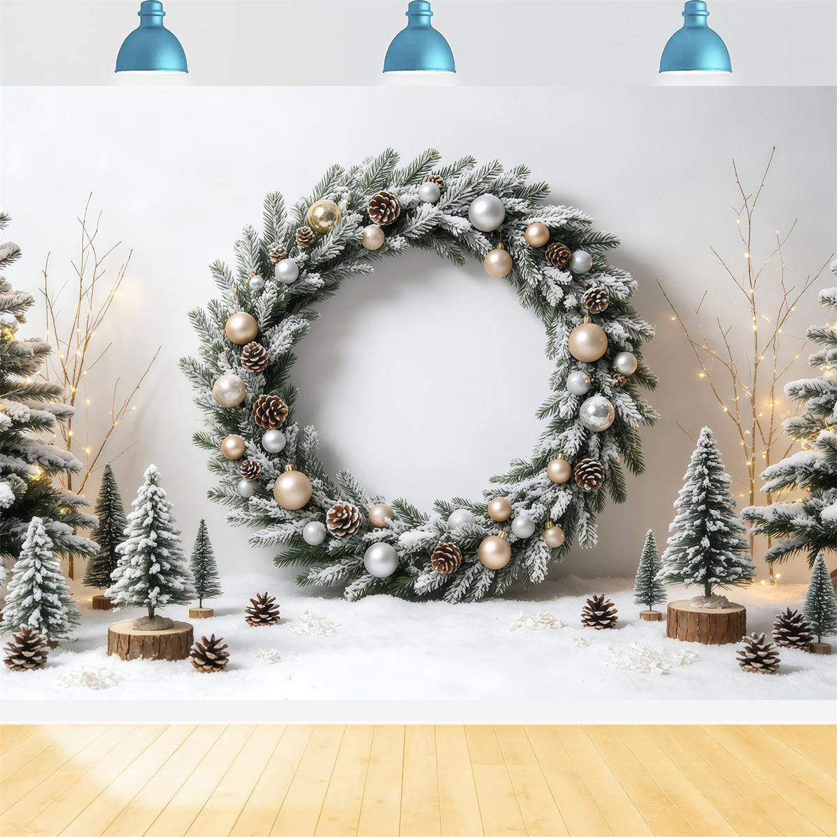 Fond De Couronne De Noël Arche D'Hiver Givrée Décors Muraux De Noël GQ68-58