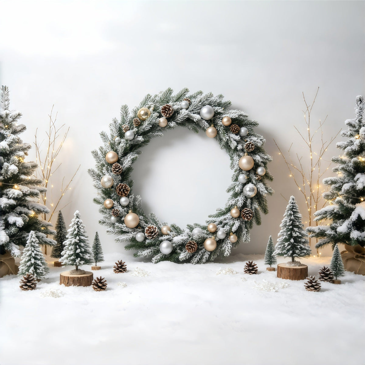Fond De Couronne De Noël Arche D'Hiver Givrée Décors Muraux De Noël GQ68-58