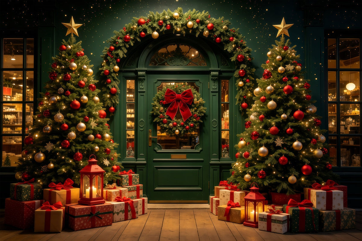 Décor De Magasin De Noël Lumières D'Arche Vert Foncé Décors De Studio Pour Noël GQ68-62
