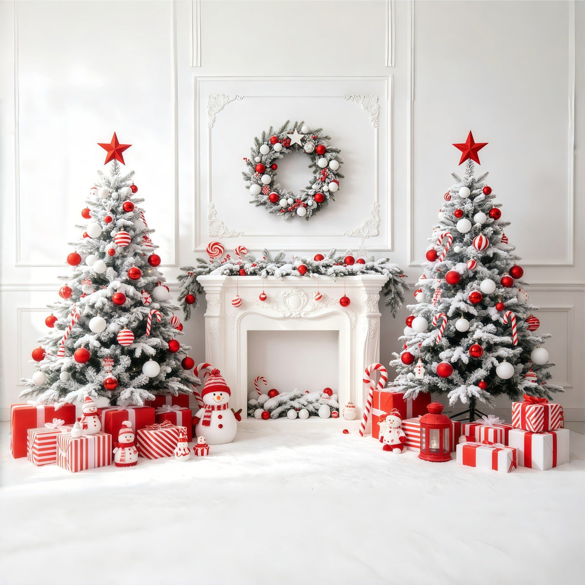 Fond Blanc De Noël Cheminée De L'Arbre À Bonbons Fond Photo De Noël GQ68-63