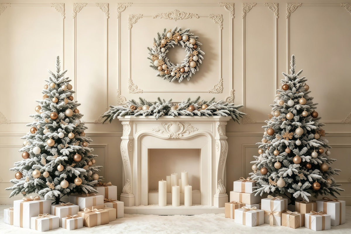 Décor De Noël Élégant Cheminée Élégante À Revêtement Givré Décor De Noël Pour Studio GQ68-66