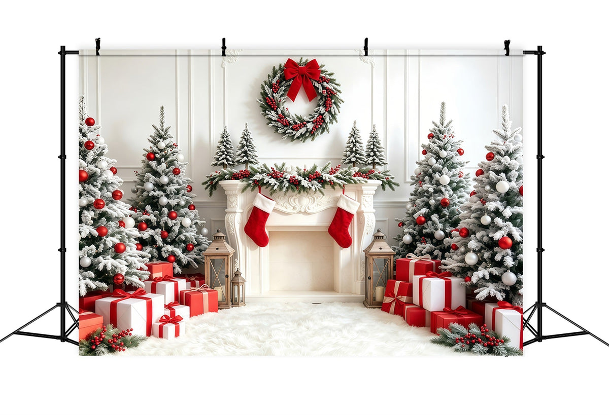 Fond De Sapin De Noël Cheminée De Bas Blancs Et Rouges Décors De Noël Pour Studio GQ68-67