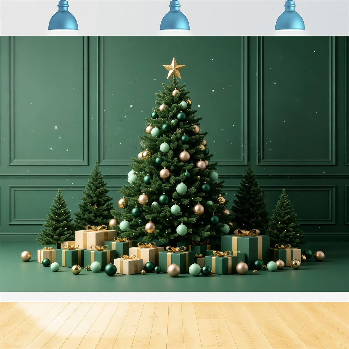 Fond Vert De Noël Présentoir À Cadeaux Emerald Tree Fond Mural De Noël GQ68-73