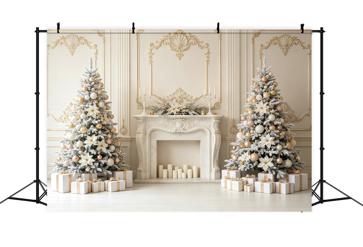 Décor Mural De Noël Élégance De La Cheminée Ivoire Et Or Décor De Noël GQ68-78