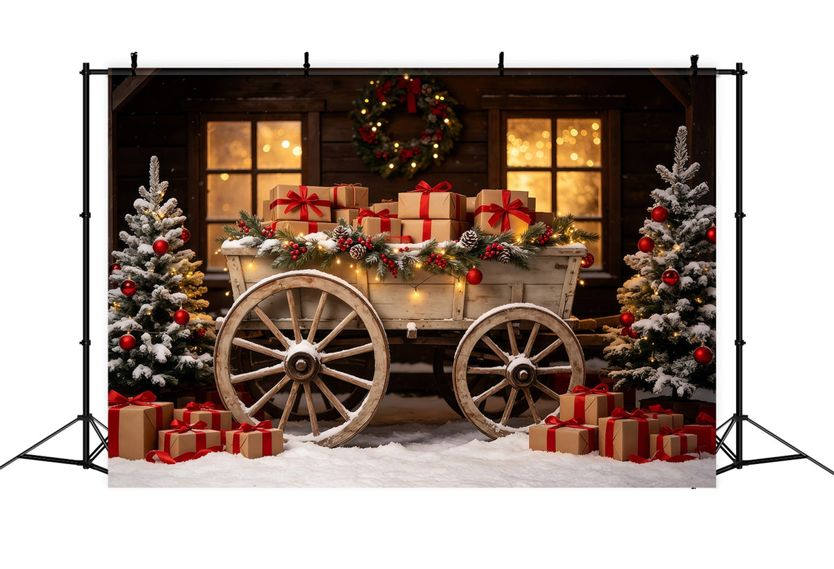 Décor De Noël Extérieur Présentoir À Cadeaux En Chariot Rustique Décor Photographique De Noël GQ68-92