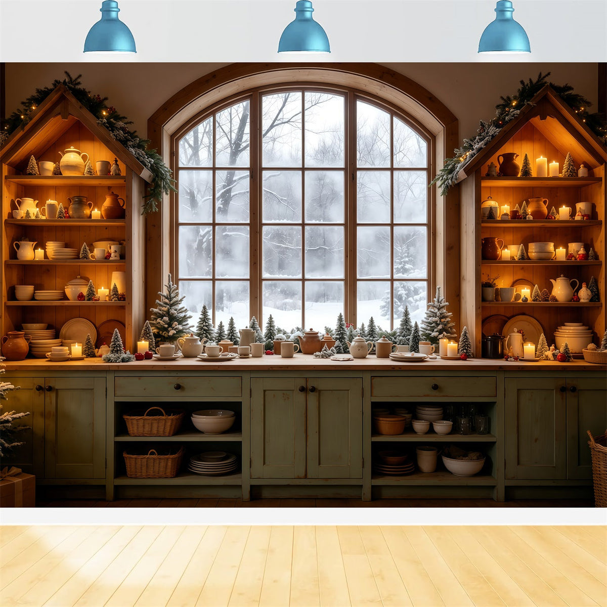 Décor De Cuisine De Noël Cuisine Confortable Fenêtre Enneigée Décors Muraux De Noël GQ68-95