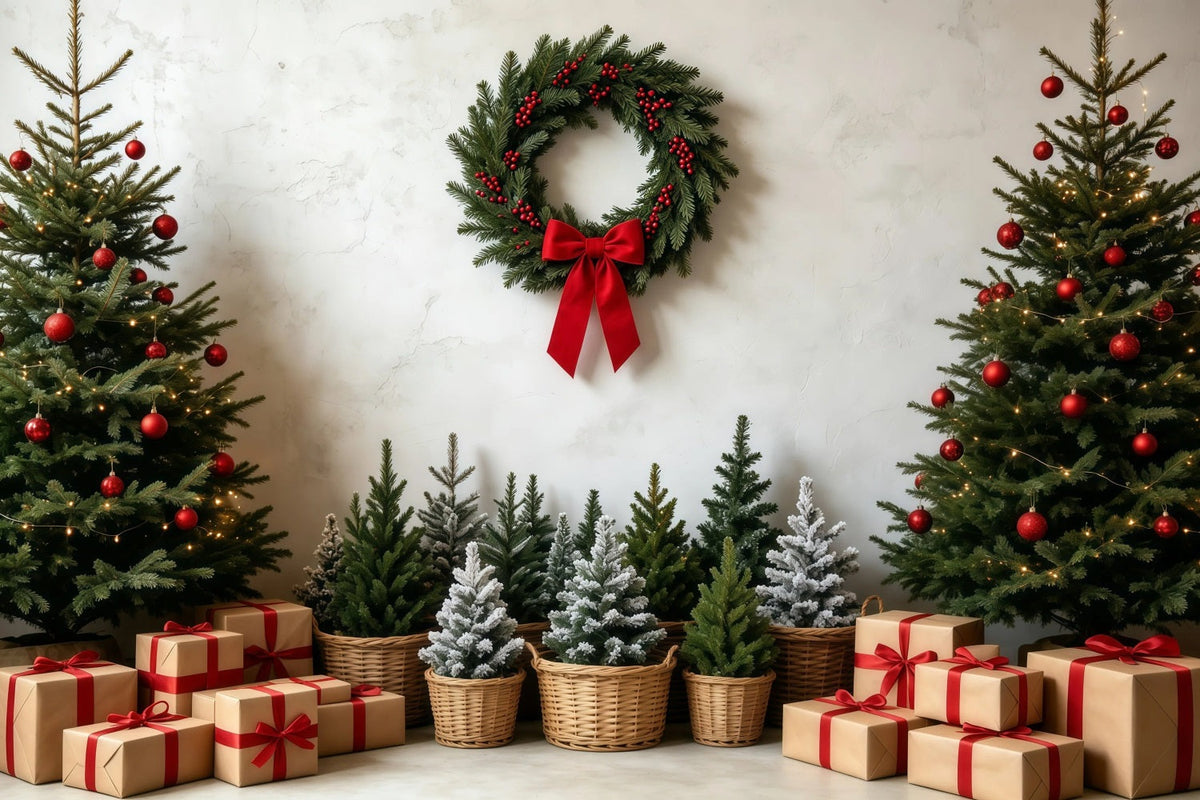 Fond De Sapin De Noël Présentoir À Cadeaux De Couronnes Rustiques Décors De Studio Pour Noël GQ68-99