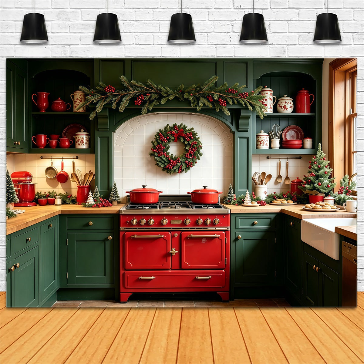 Décors De Cuisine De Noël Décoration De Chambre Guirlande Verte Décors De Studio Pour Noël GQ69-1